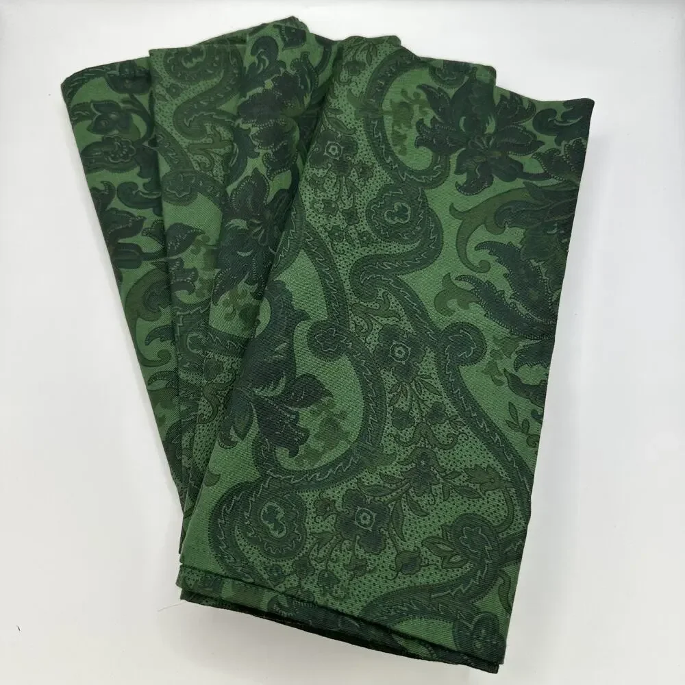 Emerald Green Zina Vasi 100% Cotton Regal Floral Linen Napkins Set of 4 NICE